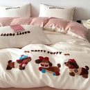 GobekUsa Cartoon Embroidered Cotton Bedding Set with Ice Silk Cooling Technology