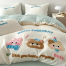 GobekUsa Cartoon Embroidered Cotton Bedding Set with Ice Silk Cooling Technology