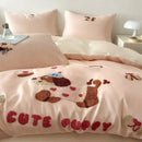 GobekUsa Cartoon Embroidered Cotton Bedding Set with Ice Silk Cooling Technology