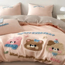 GobekUsa Cartoon Embroidered Cotton Bedding Set with Ice Silk Cooling Technology