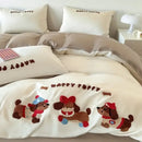 GobekUsa Cartoon Embroidered Cotton Bedding Set with Ice Silk Cooling Technology