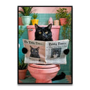 Chihuahua reading newspaper on toilet canvas wall art bathroom decor
