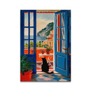 Whimsical black cat reading wall art set – bathroom decor by Decorbites