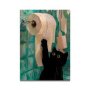 Whimsical black cat reading wall art set – bathroom decor by Decorbites
