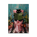 Whimsical black cat reading wall art set – bathroom decor by Decorbites