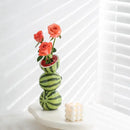 Green & black striped watermelon ceramic fruit vase for kitchen by Decorbites