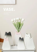Charming white & gray cat ceramic vase set living room decor by Decorbites