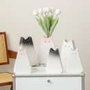 Charming white & gray cat ceramic vase set living room decor by Decorbites