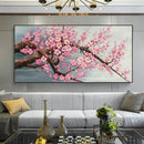 Modern pink cherry blossom canvas art living room framed painting by Decorbites