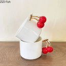 Modern white ceramic cherry handle mug dining room cup by Decorbites