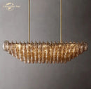 GobekUsa Chiara Smoke Glass Tiered Chandelier - Modern Large Rectangular Hanging Lights