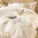 GobekUsa Chic Flowers Embroidery Bedding Set, 100% Cotton, 400TC