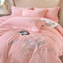GobekUsa Chic Flowers Embroidery Bedding Set, 100% Cotton, 400TC