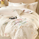 GobekUsa Chic Flowers Embroidery Bedding Set, 100% Cotton, 400TC