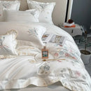 GobekUsa Chic Flowers Embroidery Princess Bedding Set - 100% Egyptian Cotton - Duvet Cover, Sheet, Pillowcases