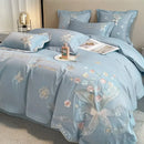 GobekUsa Chic Flowers Embroidery Princess Bedding Set - 100% Egyptian Cotton - Duvet Cover, Sheet, Pillowcases