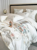 GobekUsa Chic Flowers Embroidery Princess Bedding Set - 100% Egyptian Cotton - Duvet Cover, Sheet, Pillowcases