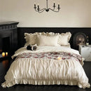 GobekUsa Chic Flowers Jacquard Cotton Bedding Set with Ruffles