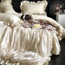 GobekUsa Chic Flowers Jacquard Cotton Bedding Set with Ruffles