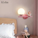 GobekUsa Children's Room Bedside Lamp: Creative Cartoon Eye Protection Led Wall Art Sconce