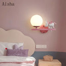 GobekUsa Children's Room Bedside Lamp: Creative Cartoon Eye Protection Led Wall Art Sconce