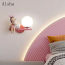 GobekUsa Children's Room Bedside Lamp: Creative Cartoon Eye Protection Led Wall Art Sconce