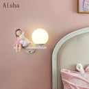 GobekUsa Children's Room Bedside Lamp: Creative Cartoon Eye Protection Led Wall Art Sconce