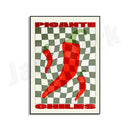Vibrant red & green chili pepper art trio kitchen framed wall decor by Decorbites