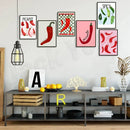 Vibrant red & green chili pepper art trio kitchen framed wall decor by Decorbites