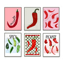 Vibrant red & green chili pepper art trio kitchen framed wall decor by Decorbites