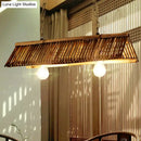 GobekUsa Chinese Bamboo Triangular Island Light - Brown Pendant Lighting Fixture with 2 Heads for Tearoom