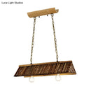 GobekUsa Chinese Bamboo Triangular Island Light - Brown Pendant Lighting Fixture with 2 Heads for Tearoom