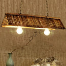 GobekUsa Chinese Bamboo Triangular Island Light - Brown Pendant Lighting Fixture with 2 Heads for Tearoom