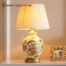 GobekUsa Chinese Bird Flower Ceramic Table Lamp for Bedroom Living Room Bedside
