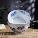 GobekUsa Chinese Blue and White Porcelain Vegetable Plates and Rice Soup Bowls - Set of 2