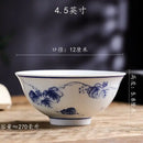 GobekUsa Chinese Blue and White Porcelain Vegetable Plates and Rice Soup Bowls - Set of 2