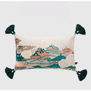 GobekUsa Chinese City Landscape Velvet Lumbar Pillow Cover with Tassels, 30x50cm