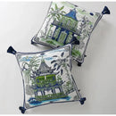 GobekUsa Chinese City Landscape Velvet Lumbar Pillow Cover with Tassels, 30x50cm