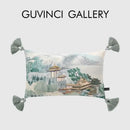 GobekUsa Chinese City Landscape Velvet Lumbar Pillow Cover with Tassels, 30x50cm