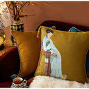 GobekUsa Chinese Classical Women Print Cushion Cover with Tassels