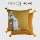GobekUsa Chinese Classical Women Print Cushion Cover with Tassels