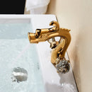 GobekUsa Chinese Dragon Crystal Handle Basin Faucet Dual Hot Cold Deck Mounted Sink