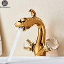 GobekUsa Chinese Dragon Crystal Handle Basin Faucet Dual Hot Cold Deck Mounted Sink