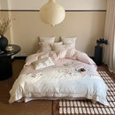 GobekUsa Chinese Flowers Embroidery Luxury Bedding Set - 1000TC Egyptian Cotton Duvet Cover, Flat Sheet, Fitted Sheet, Pillowcases
