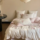 GobekUsa Chinese Flowers Embroidery Luxury Bedding Set - 1000TC Egyptian Cotton Duvet Cover, Flat Sheet, Fitted Sheet, Pillowcases