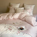 GobekUsa Chinese Flowers Embroidery Luxury Bedding Set - 1000TC Egyptian Cotton Duvet Cover, Flat Sheet, Fitted Sheet, Pillowcases