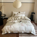 GobekUsa Chinese Flowers Embroidery Luxury Bedding Set - 1000TC Egyptian Cotton Duvet Cover, Flat Sheet, Fitted Sheet, Pillowcases