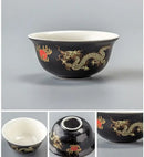 Vintage black and gold dragon tea cup kitchen porcelain set by Decorbites