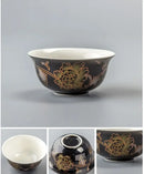 Vintage black and gold dragon tea cup kitchen porcelain set by Decorbites