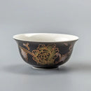 Vintage black and gold dragon tea cup kitchen porcelain set by Decorbites